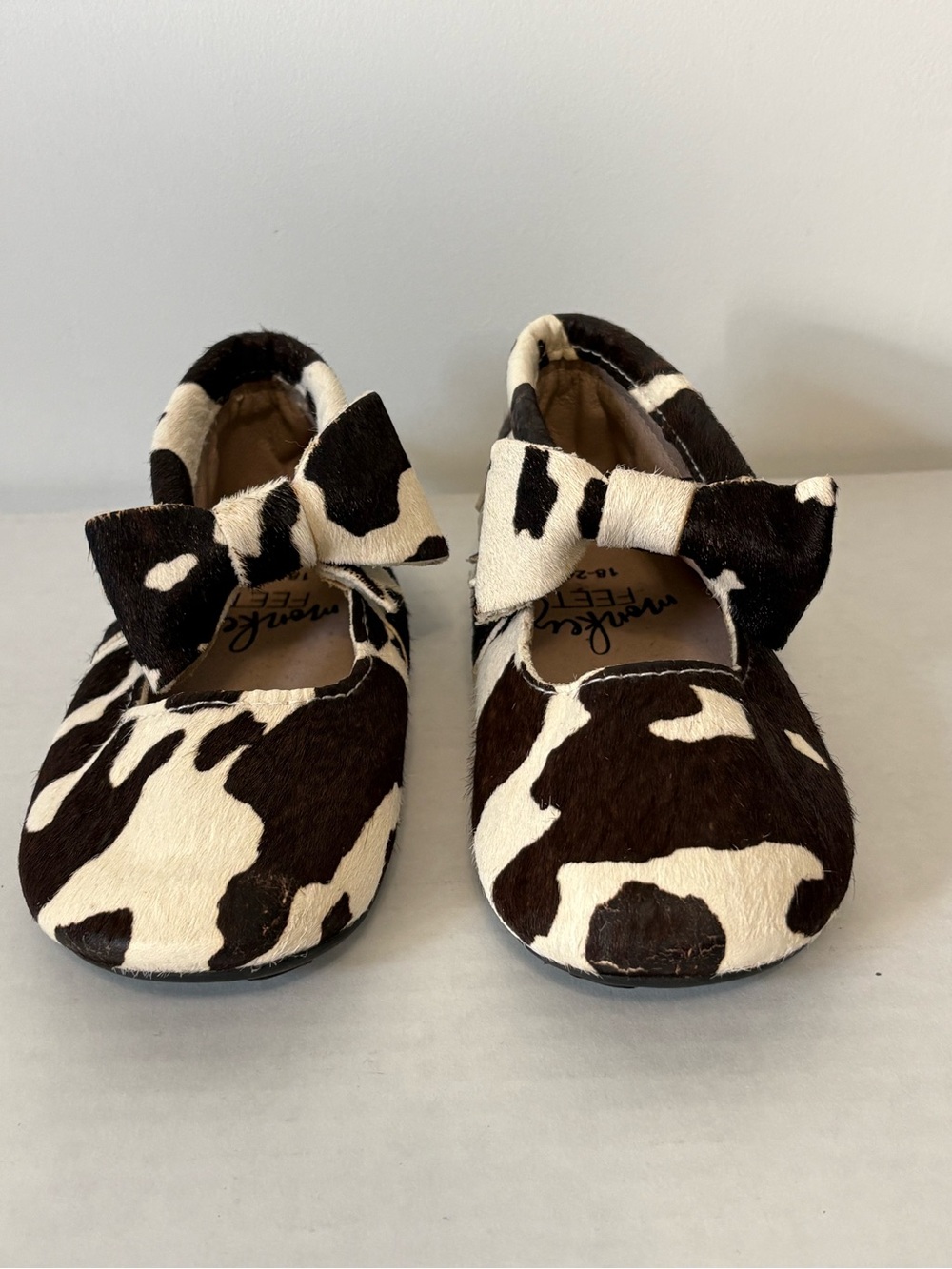 Monkey Feet Cow Print Leather Bow Moccasins Baby Shoes 18-24M Western Boho